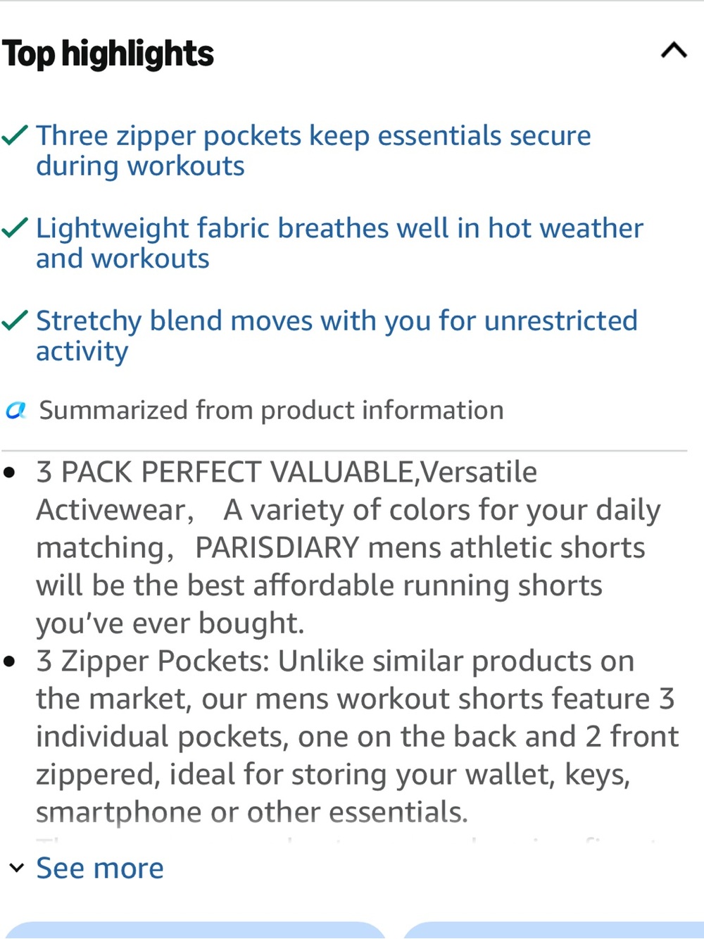 PARISDIARY 3 Pack Men's Athletic Running Shorts with Zipper Pockets, Gym Workout - Picture 5 of 5